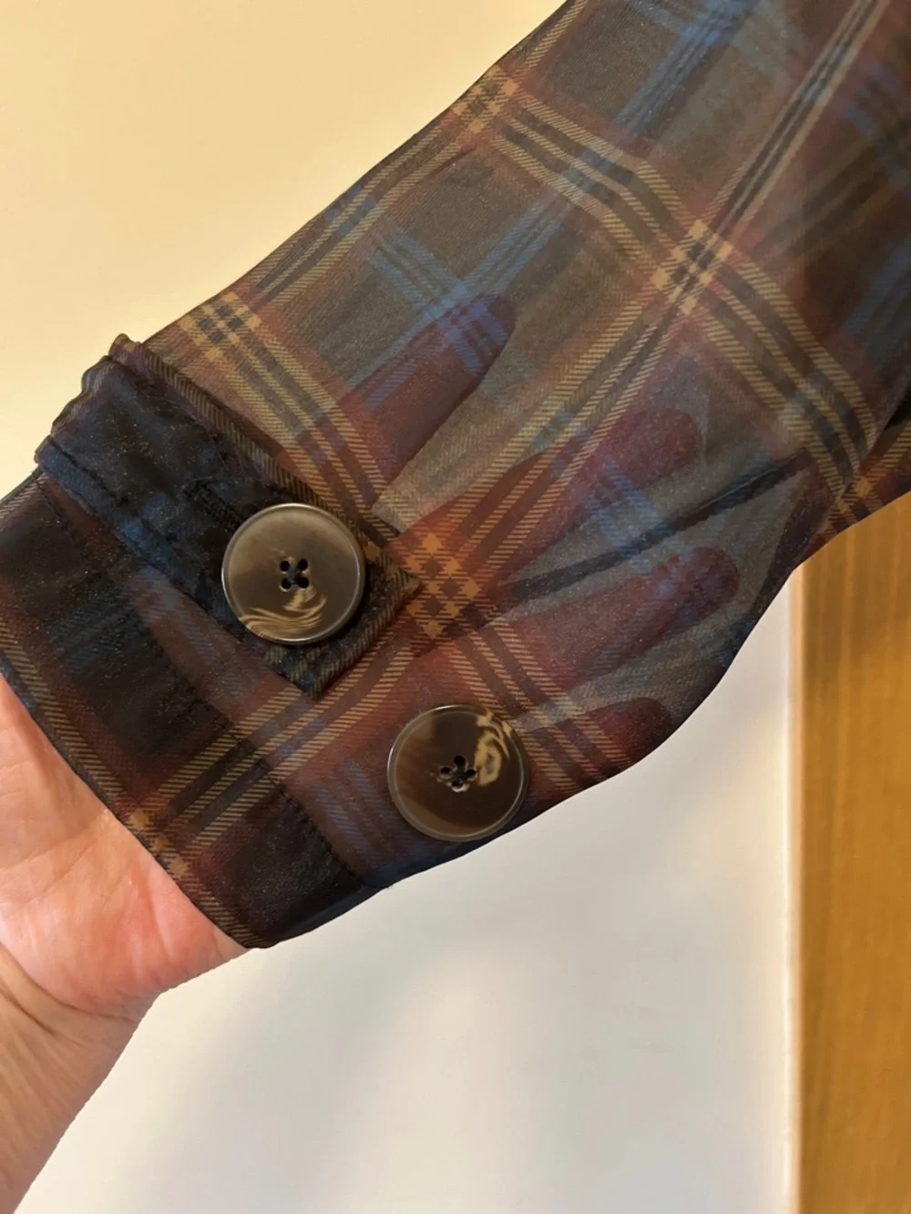Plaid Long Trench Coat with Self-Tie Waist - Brown & Blue